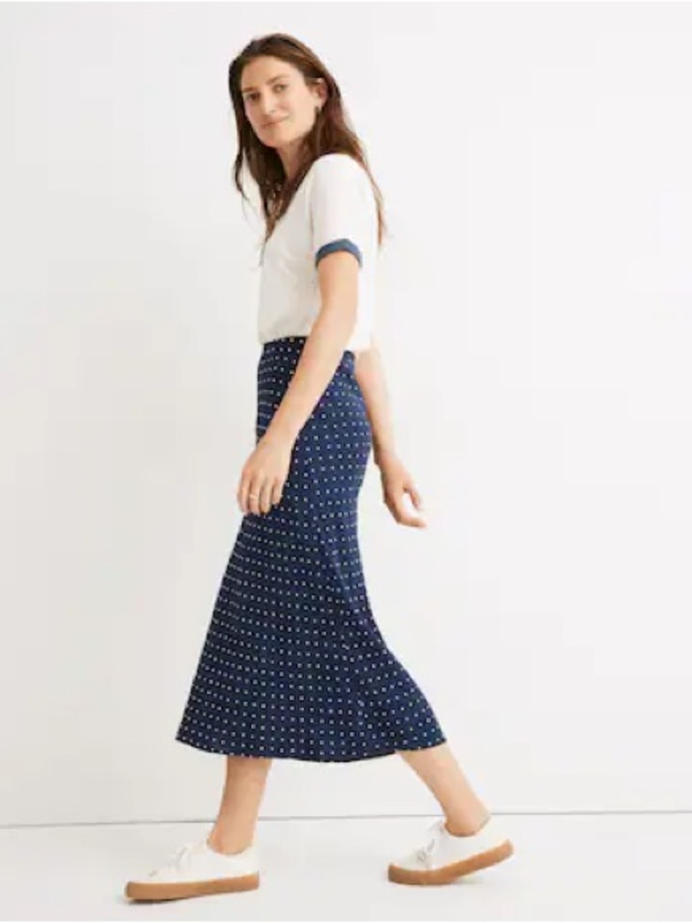 Madewell Midi Slip Skirt in Polka Dot Drop Dot Bengali Indigo Size 6